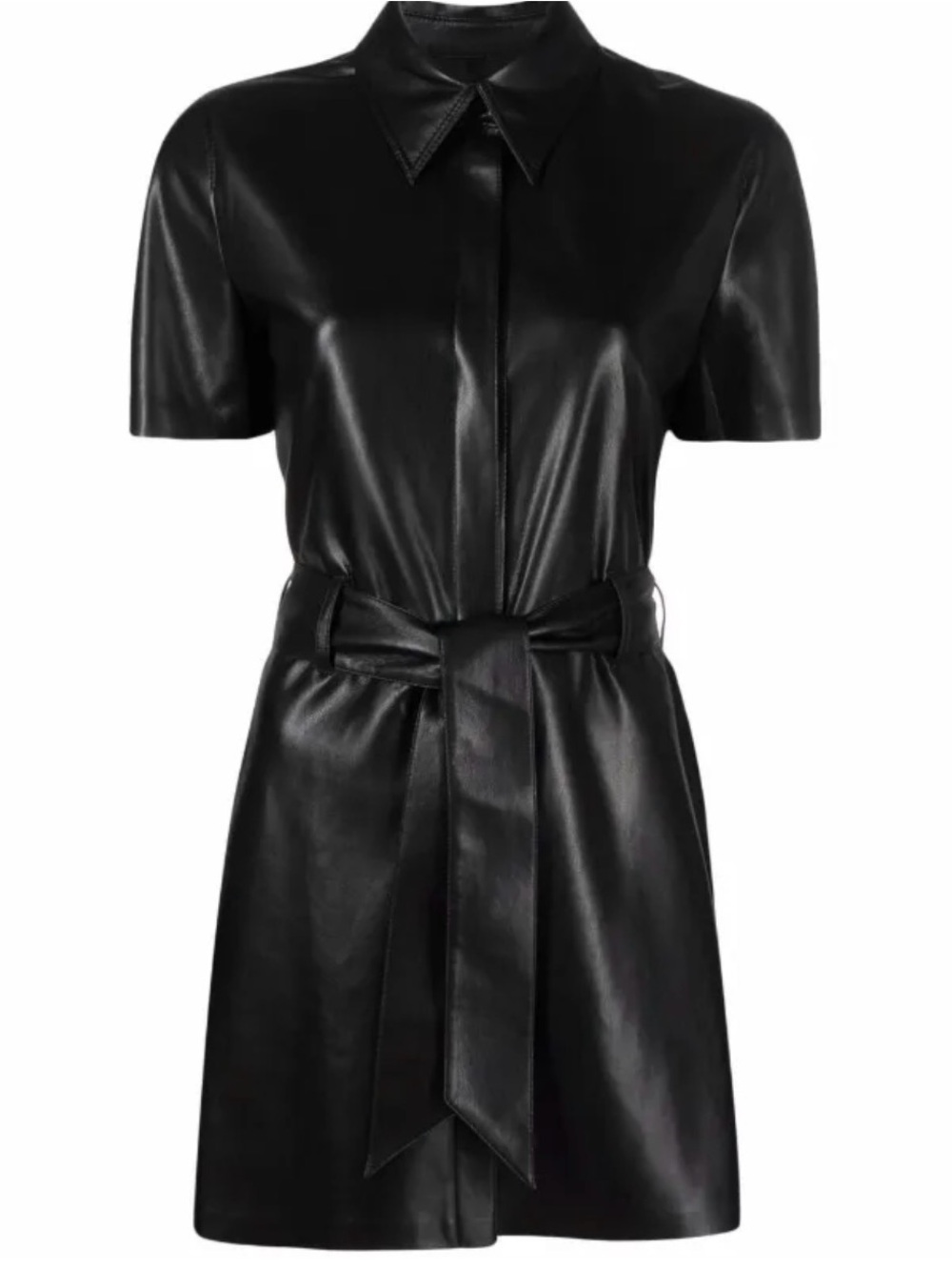 Nanushka Black Leather Short-Sleeve Trench Coat with Belt - Picture 4 of 10